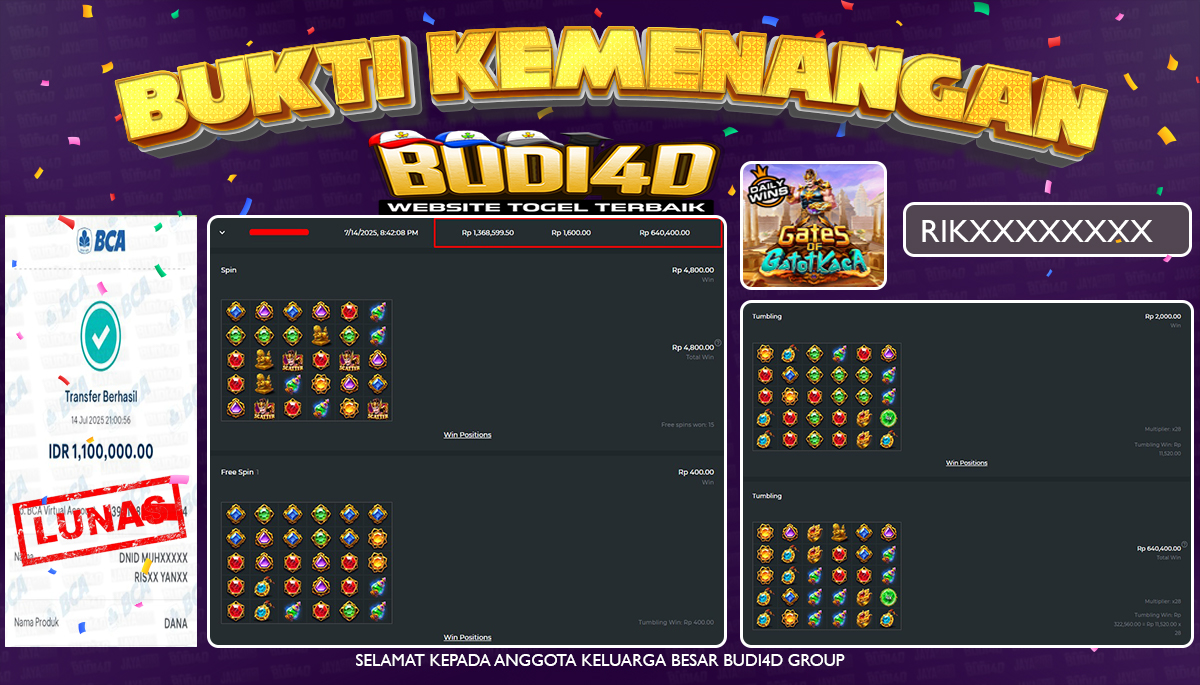 BUDI4D JACKPOT SLOT PRAGMATIC GATES OF GATOT KACA 1000 Rp.1.100.000,- LUNAS